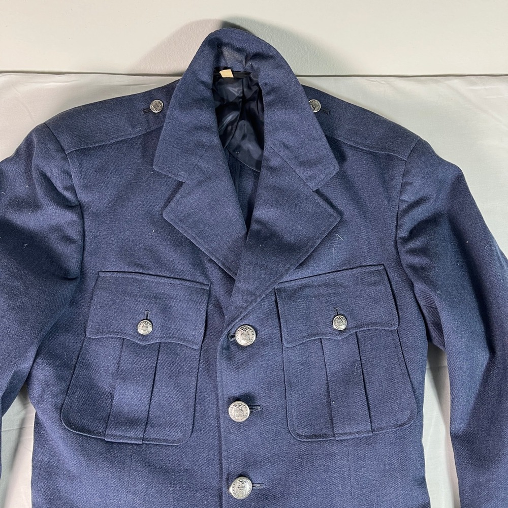 Vintage Military Dress Jacket Mens 37 XL Navy Blue USA Epaulets Crest Button